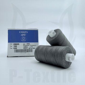 Нитки Coats Epic 100T30 10шт по 1000М Сірий 09685 2992100-09685 фото