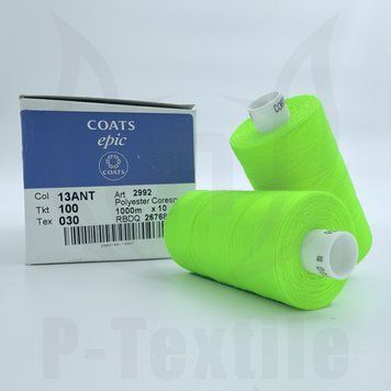 Нитки Coats Epic 100T30 10шт по 1000М НЕОН (жовтий) 13ANT 2992100-13ANT фото