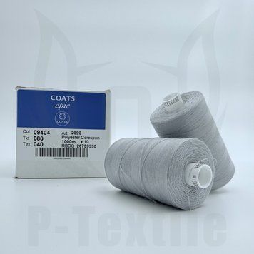 Нитки Coats Epic 80T40 10шт по 1000М Сірий 09404 2992080-09404 фото